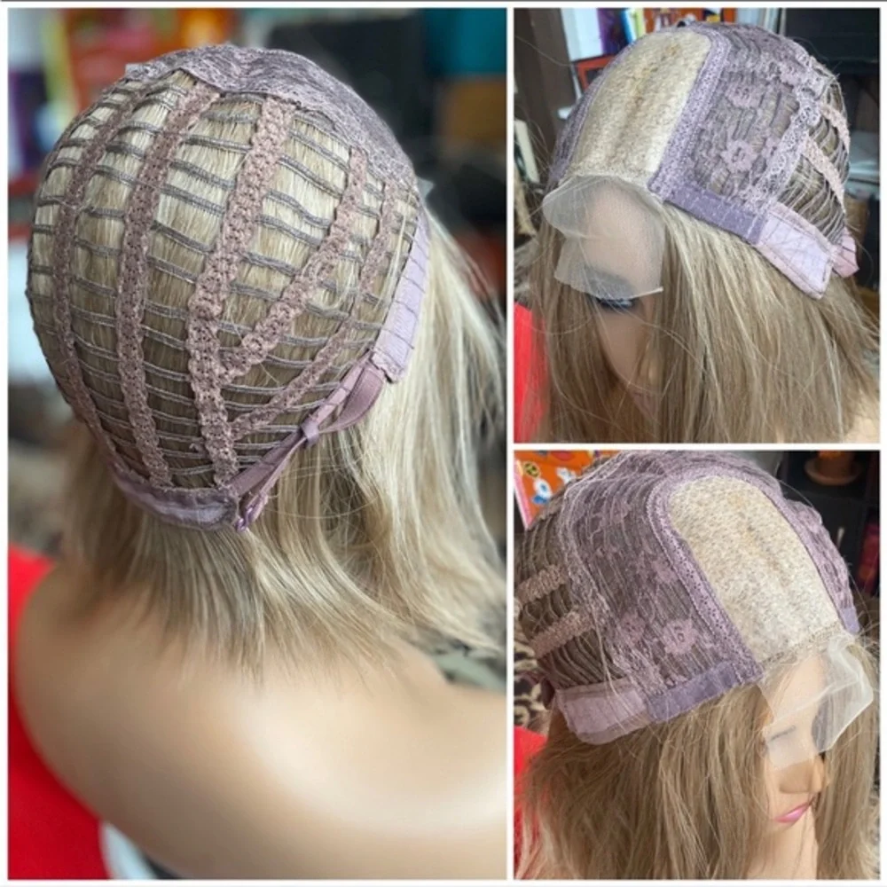 Champagne dirty blonde lace bob wig